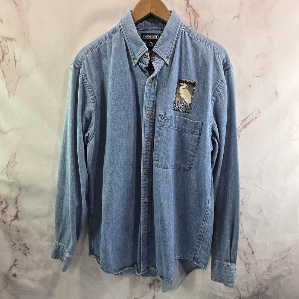 Vintage Jean Shirt Men Large Long Sleeve Button Down Chambray Ridgefield Refuge